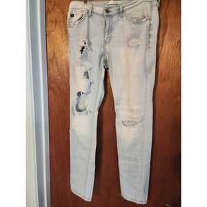 RanCan Skinny Stretch Distressed Demin Jeans Light Wash Womens 28 Ultra Low Rise
